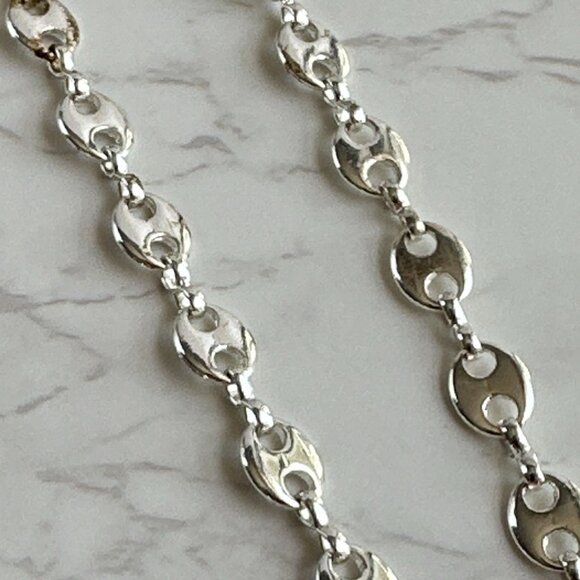 Stainless Steel Silver Coffee Bean Link Chain Necklace Adjustable 18"-21" - Picture 3 of 8